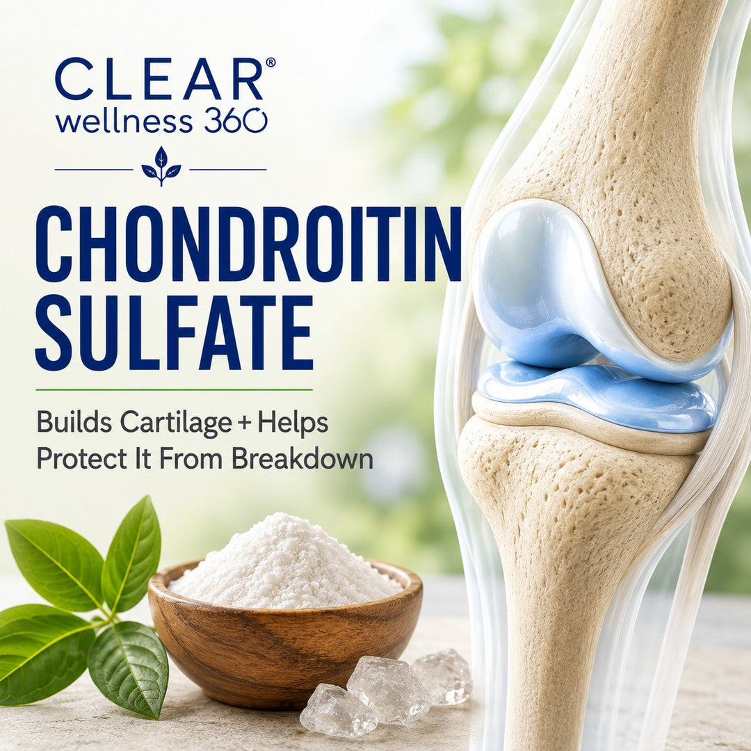 Bottle of Clear Wellness 360 Chondroitin Sulfate joint support supplement for cartilage health