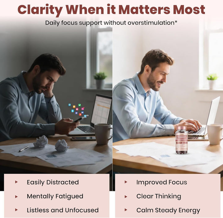 Mushroom Gummies for Focus & Mental Clarity – Lion’s Mane + Adaptogenic Blend for Energy & Brain Support