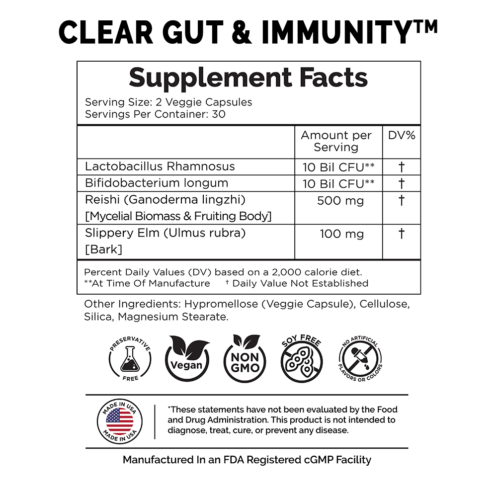Clear Gut & Immunity's ingredients are simple by design, everything you need for superior gut health and immune system support in one capsule, with nothing that you dont need