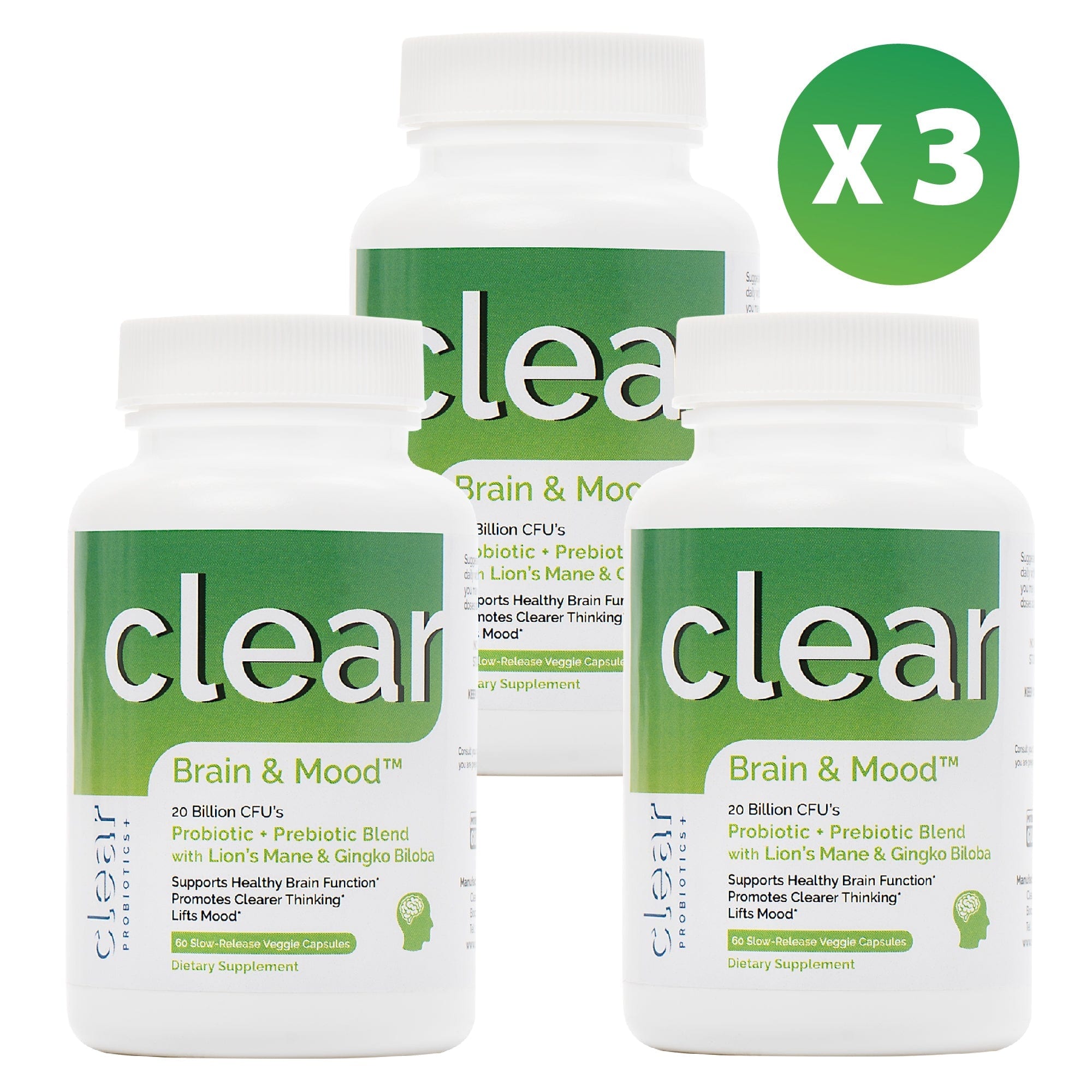best Clear Brain & Mood Probiotic Blend 3-Pack Probiotics Plus | Clear Probiotics